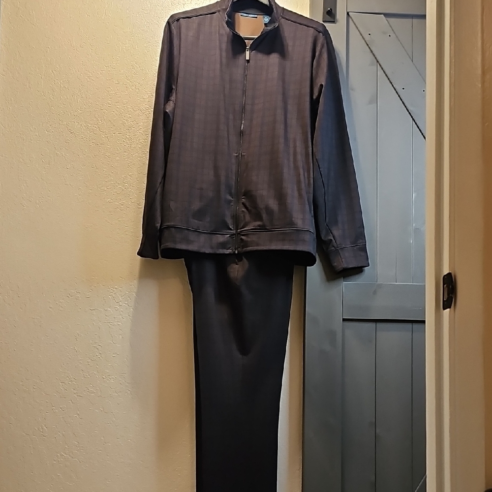 Perry Ellis Mens Brown Plaid 2pc Tracksuit 2xlrgT 44x34